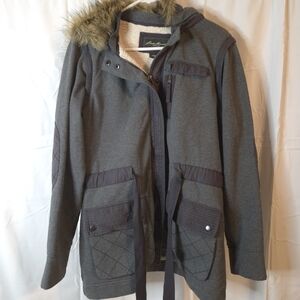 Eddie Bauer Women's Gray Sherpa Lined Convertible Utility Jacket Faux Fur Hood